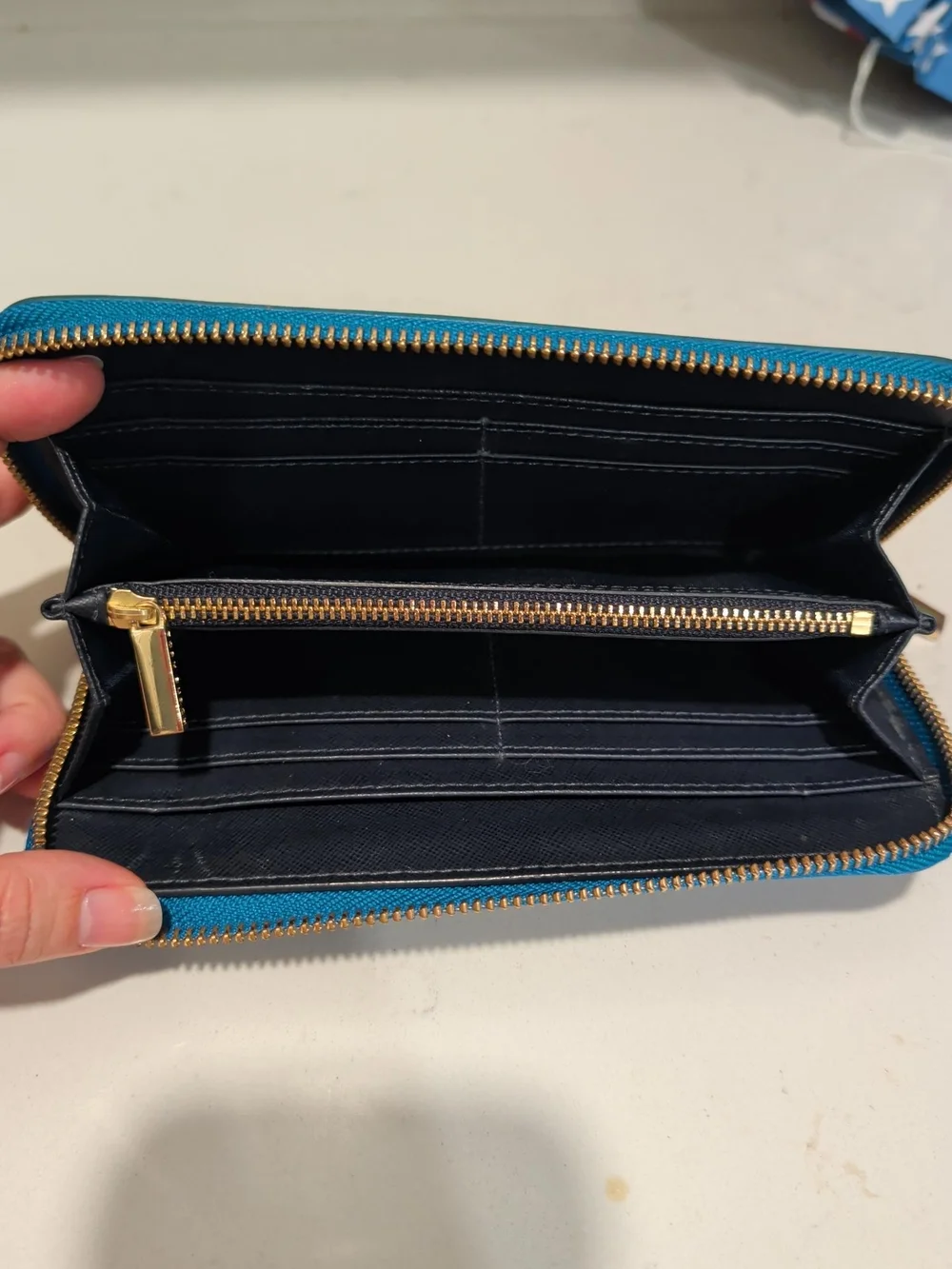 Tory Burch Bright Blue Saffiano Leather Zip-Around Wallet